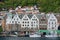 View to the Bryggen area with residential buildings at the background in Bergen, Norway.