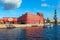 View to building of Red October chocolate factory, Moscow River and monument to Petr Great