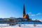 View to the church Petrikirche in Rostock, Germany