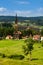 View to the church in small Polish town