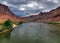 View To Colorado River Surrounded By Red Mountains Near Moab Utah