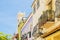 View to cozzy empty street with colorful houses in Calpe old town. Calpe, Alicante province, Valencian Community, Spain