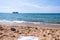 View to a cruise from a beach in Cannes