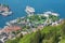 View to the cruise ships harbor from Floyen hill in Bergen, Norway.