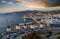 View to the famous Greek windmills above Mykonos town