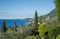 View to gargnano village and shore of garda lake, mediterranean vegetation