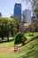 A view to Government House and Perth City Center from the landscaped gardens