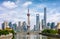 View to the historical Waibaidu bridge in front of the skyline of Shanghai, China
