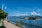 View to Isola Bella island in Maggiore lake from Stresa embankment, Piedmont Italy