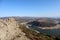 View to Kestel dam lake reservoir in the mountains from Pergamon acropolis, Turkey