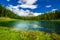 View to Lago Antorno and The Tre Cime di Lavaredo in Dolomites,