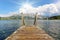 View to lake Attersee with sailing boat, Mountains of austrian alps near Salzburg, Austria Europe