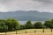 View to lake and farmland at connemara in ireland