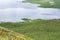 View to The Lake Kilpisjrvi and it`s shore from the top of Saana, Enonteki, Kilpisjrvi, Lapland, Finland