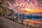 View to the lake Pamvotis at sunset. Ioannina city, Greece