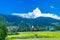 view to lake schliersee and health resort, from durnbach mountain. beautiful bavarian landscape. blue sky light clouds.