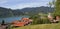 View to lake and spa town schliersee, summer landscape bavaria