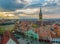 View to the Little Square and the Sibiu Lutheran Cathedral in the Transylvania region, Sibiu, Romania