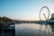 View to London Eye and Thames river from Westminster Bridge early in the morning