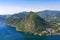 View to Lugano city, Lugano lake and Monte San Salvatore from Mo