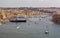 View to the medieval city of Birgu Vittoriosa, and to the Grand Harbour Marina full with luxury yachts and ships. Birgu is a