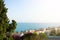 A view to Mediterrain sea from a view point over the tile roofs