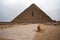 View to Menkaure pyramid and pyramids of the Queen`s. Giza plateau, Egypt