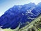 View to the Mittler Selbsanft Plattas Alvas peak in mountain mass Glarus Alps