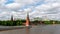 View to the Moscow Kremlin next to the river at cloudy day, summer time shot. Historical heritage of Russia.