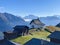 View to the Mountain Landscape and the Church of the Village of Bettmeralp, Switzerland
