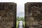 A view to National Wallace monument in distant haze from the Grand battery in Stirling Castle