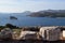 A view to the north of Cape Sounion the ancient Greek temple of Poseidon