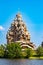 View to old monastery Kizhi Pogost, wooden Temple and Churchyard. Church of Transfiguration, bell tower in summer at