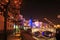 View to one of Three bridges, with Ljubljanica river and decorated trees for Christmas and New Years holiday