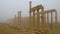 View to Palmyra columns in fog, Syria