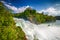 View to Rhine falls (Rheinfalls), the largest plain waterfall in Europe. It is located near Schaffhausen, Switzerland