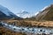 View to river and mt Cook, valley, Aoraki