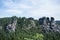 A view to sandstone mountains from Bastei Bridge at Bastei, Kurort Rathen