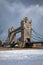 View to the snow covered Tower Bridge in London