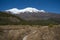 View to the snow covered volcano Ruapehu