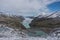 View to Stausee lake near Saas Fee in the southern Swiss Alps fr