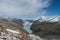 View to Stausee lake near Saas Fee in the southern Swiss Alps fr