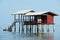 View to the stilt fishermen cabin in the gulf in Tha Thong, Surat Thani province, Thailand.