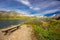 View to Tannesee and Swiss Alps panorama from Melchsee Frutt, Sw