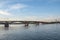 View to Theodor Heuss bridge in Mainz in sunset mood