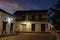 View to typical colonial buildings at night in light of lanterns, Santa Cruz de Mompox, Colombia, World Heritage