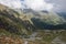 View to valley Bors from top of Cascata delle Pisse waterfall, A