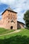 View to Vladimir tower and wall of the Velikiy Great Novgorod citadel kremlin, detinets in Russia under blue summer sky in the