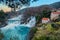 View to the waterfalls and the mills on Krka