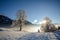 View to a winter landscape with mountain range, Gasteinertal valley near Bad Gastein, Pongau Alps